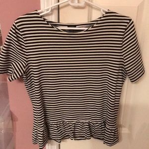 Navy & White J.Crew Short Sleeve Ruffle Top S